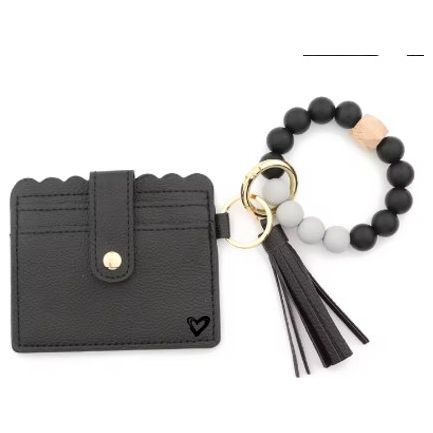 Calgary Vegan Leather Bracelet Card Case - Black Scalloped