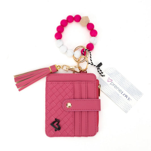 Calgary Vegan Leather Bracelet Card Case - Hot Pink Weave