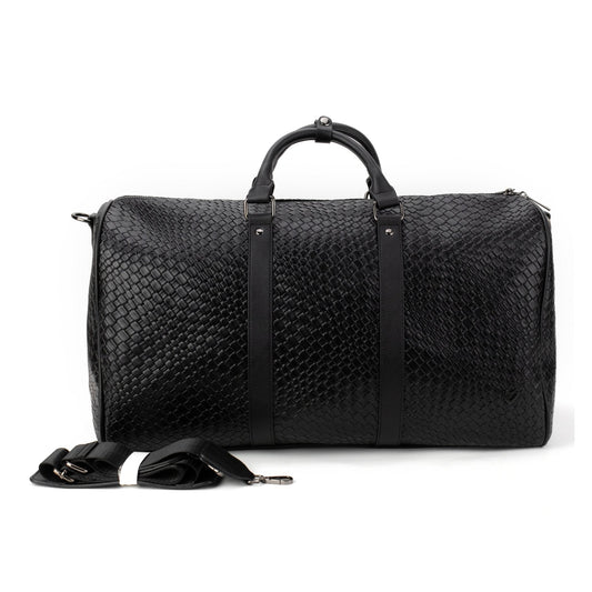 Brock Vegan Leather Woven Duffle Bag - Black