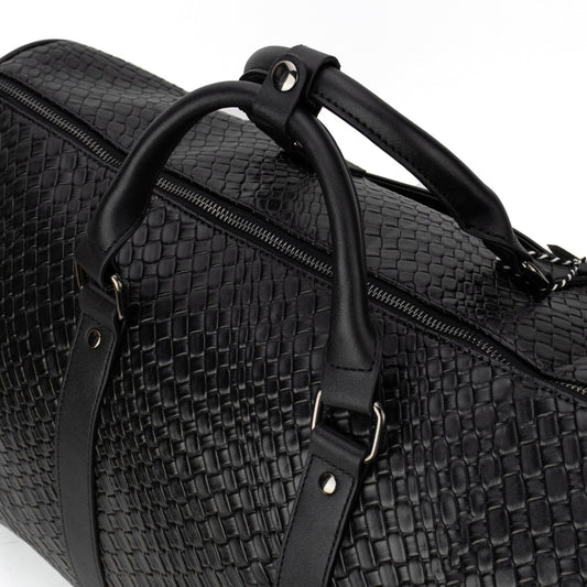 Brock Vegan Leather Woven Duffle Bag - Black